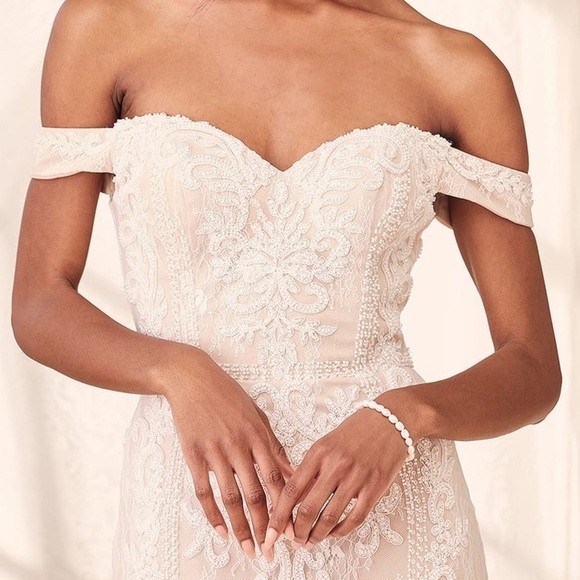 NWOT Luxe Promised Love White Beaded Lace Off-the-Shoulder Maxi Dress - Picture 9 of 13